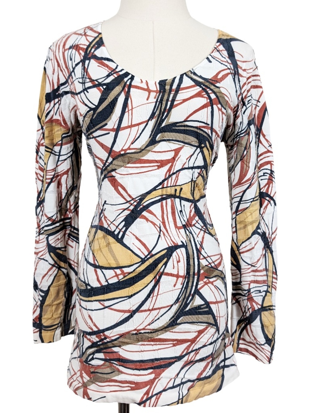 Y2K Abstract Long Sleeve Top Fitted Size Small White Black Red